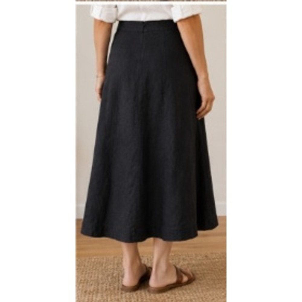 J.Jill Love Linen Skirt MP Petite Black 100% Linen Midi A-Line Pockets